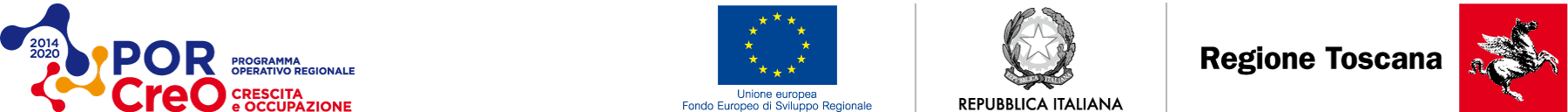 Loghi del progetto PORCreO, dell'Unione Europea, della Repubblica Italiana e della Regione Toscana